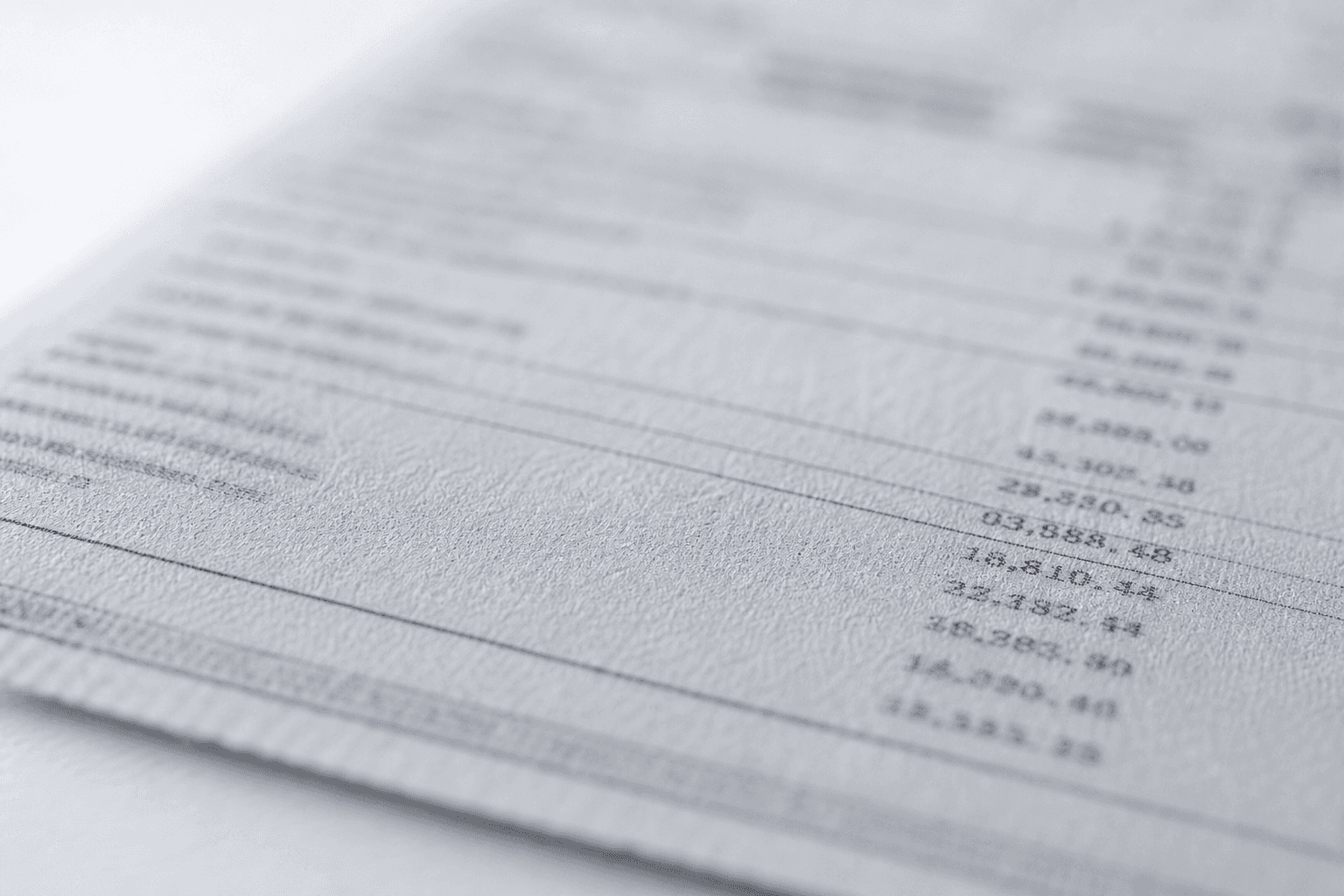 A printed bank statement page, photographed close up